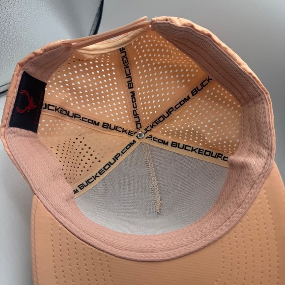 Bucked Up Hat Peach Gold Deer Logo Perforated Snapback Baseball Cap NWT - Picture 8 of 8